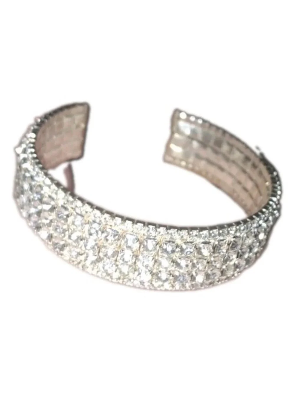 Multirow Rhinestone Crystal Cuff Bracelet Formal EUC Sparkly